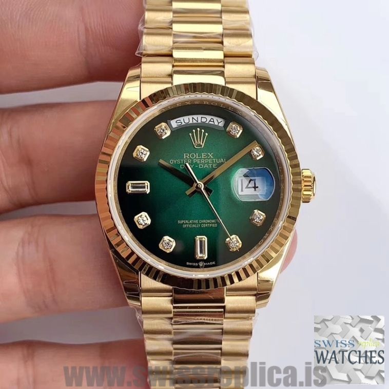 ROLEX DAY DATE GREEN DIAL 18K YELLOW GOLD 36MM SWISS REPLICA m128238.0069 - Replica Watches Store. Top Fake Watches For Sale